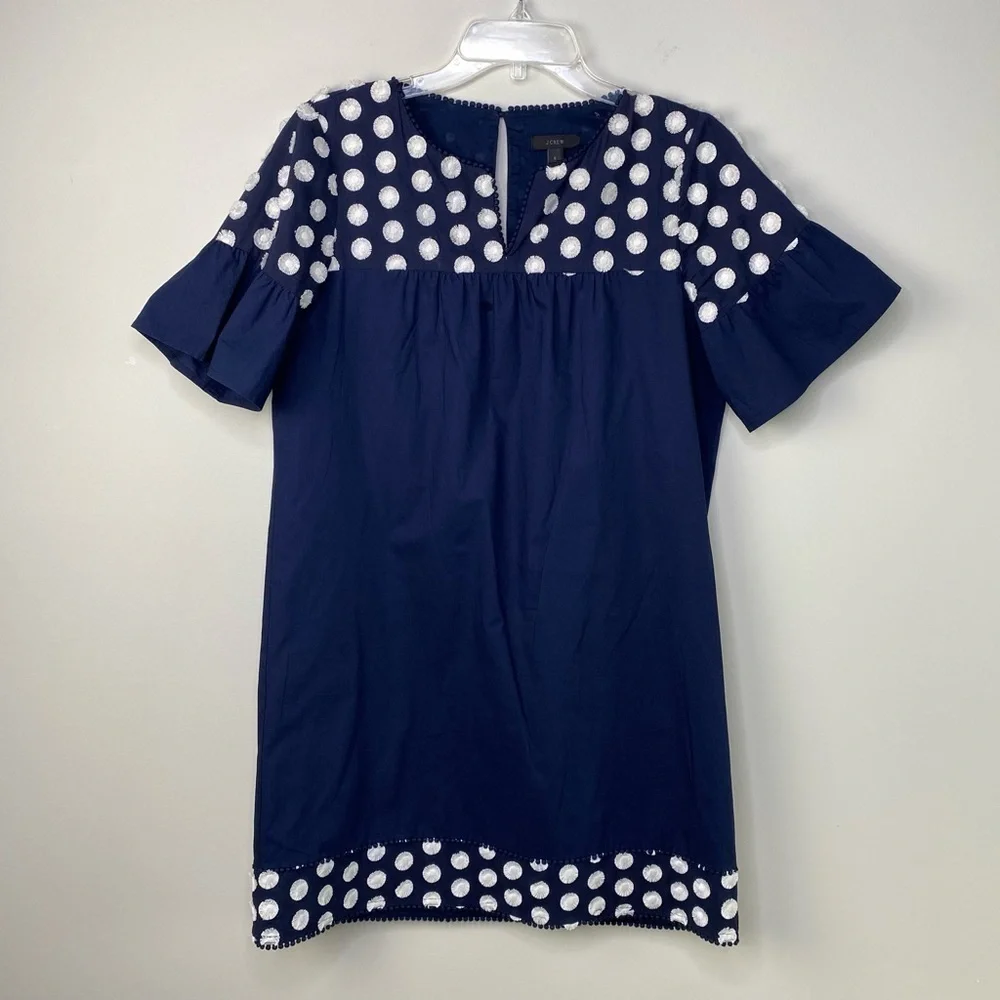 J.Crew Navy White fringe dot shirt dress size 6